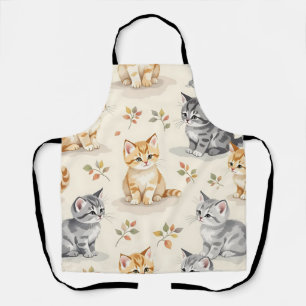 Sweet Ginger and Grey Kitten Watercolor Seamless Apron