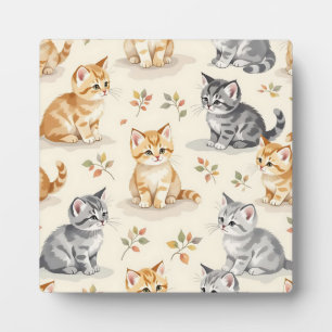 Sweet Ginger and Grey Kitten Watercolor Seamless Plaque