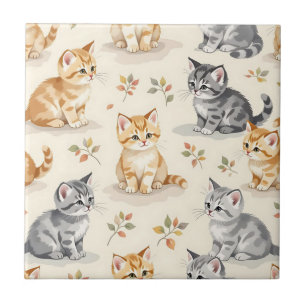Sweet Ginger and Grey Kitten Watercolor Seamless Tile