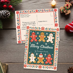Sweet Gingerbread Family Christmas Greeting Postcard