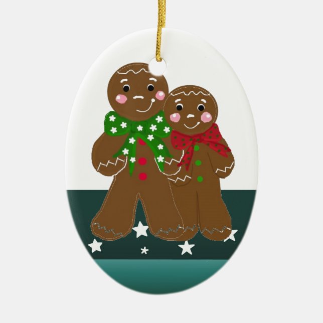 Sweet Gingerbread Men Ceramic Tree Decoration (Front)