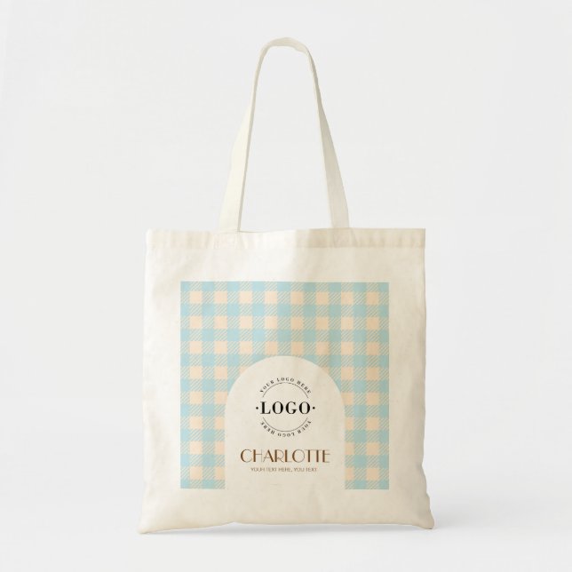 Sweet Gingham preppy Logo Custom Business or Shop Tote Bag (Front)