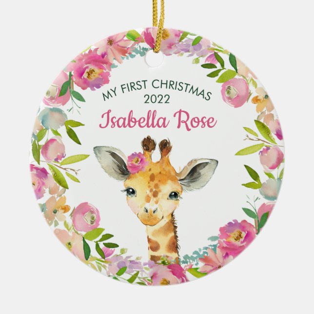 Sweet Giraffe Baby's First Christmas Ornament (Front)