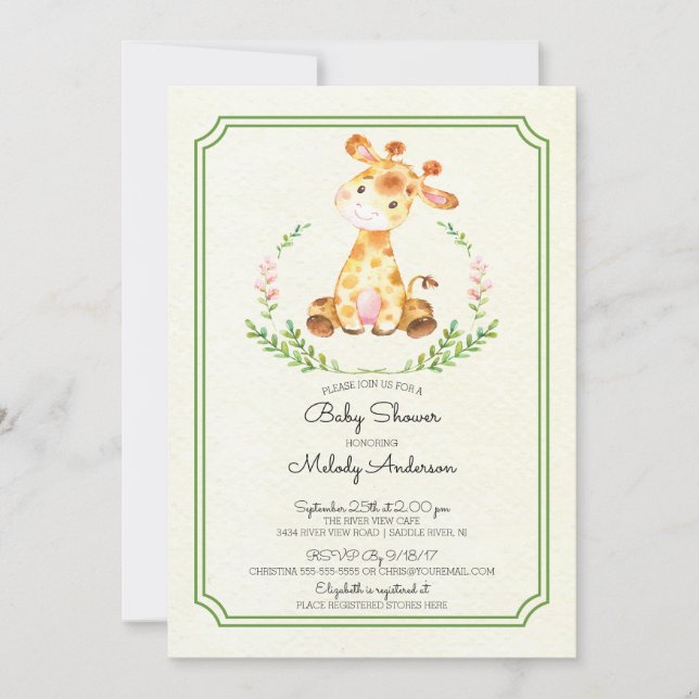 Sweet Giraffe Neutral Baby Shower Invitation (Front)