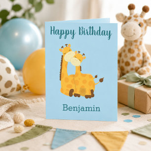Sweet Giraffe Pair Sky Blue Children’s Birthday  Card