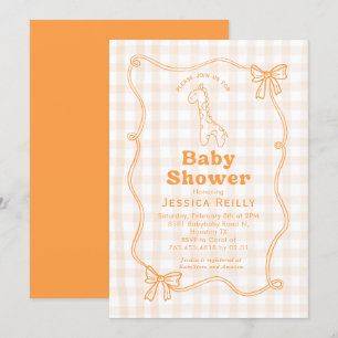 Sweet Giraffe Plaid Bow Elegant Baby Shower Invitation