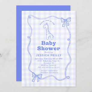 Sweet Giraffe Plaid Bow Elegant Baby Shower Invitation