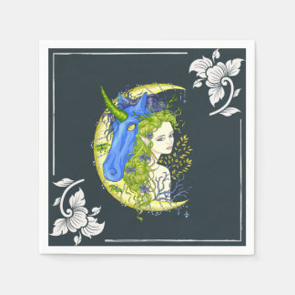 Sweet girl and unicorn drawing napkin