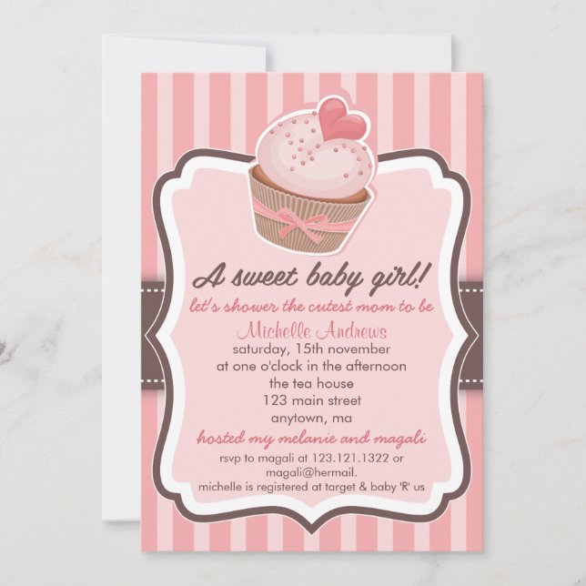 Sweet Girl Baby Shower Cupcake Pink Invitation (Front)