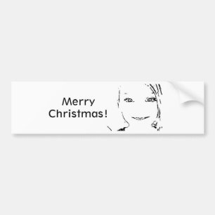Sweet Girl, Black White Portrait, Merry Christmas Bumper Sticker