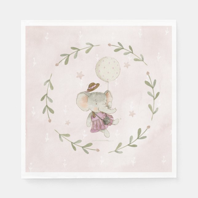 Sweet Girl Botanical Boho Elephant Baby Shower Napkin (Front)