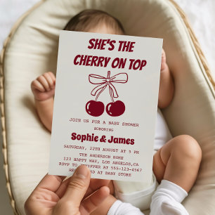 Sweet Girl Cherry on Top Baby Shower Party Invitation