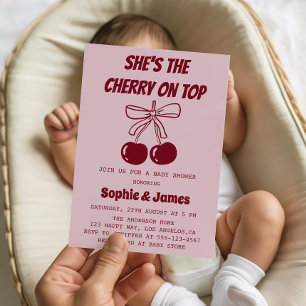 Sweet Girl Cherry on Top Baby Shower Party Invitation