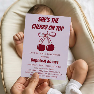 Sweet Girl Cherry on Top Baby Shower Party Invitation