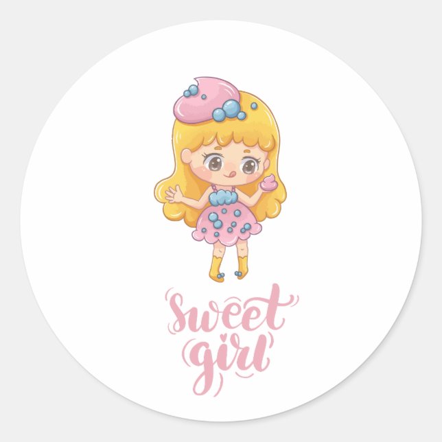 sweet girl classic round sticker (Front)
