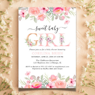 Sweet girl floral baby girl shower invitation