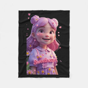 Sweet Girl Holding a Small Heart Funny Unisex Fleece Blanket