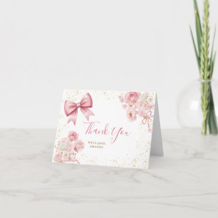 Sweet Girl Pink Bow Coquette Baby Shower Floral Thank You Card