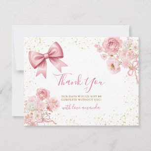 Sweet Girl Pink Bow Coquette Baby Shower Floral Thank You Card