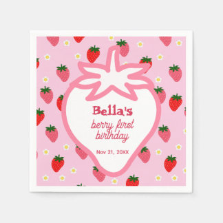 Sweet Girl Strawberry Berry First Birthday Party Napkin