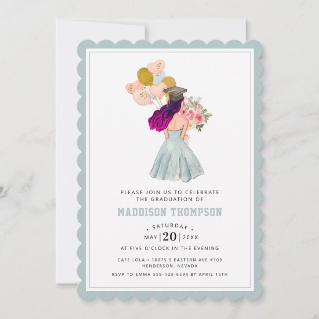 Sweet Girl with Purple Hair Watercolor  Invitation (Front)