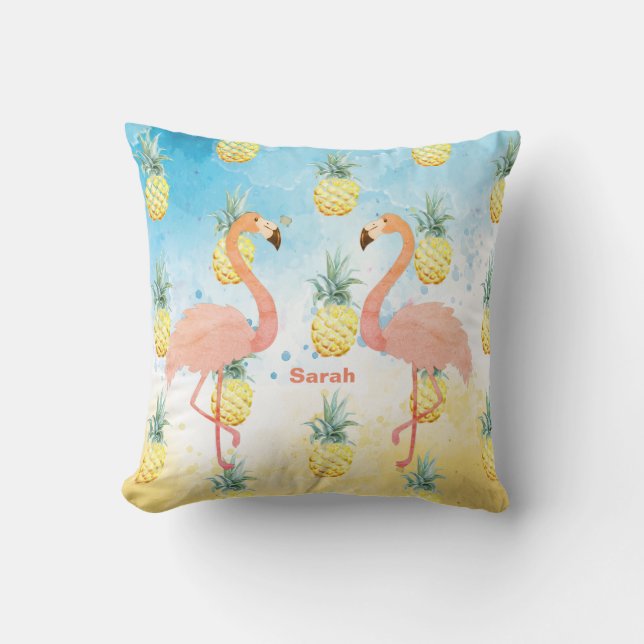 Sweet Girly Flamingo and Pineapple  Cushion (Front)