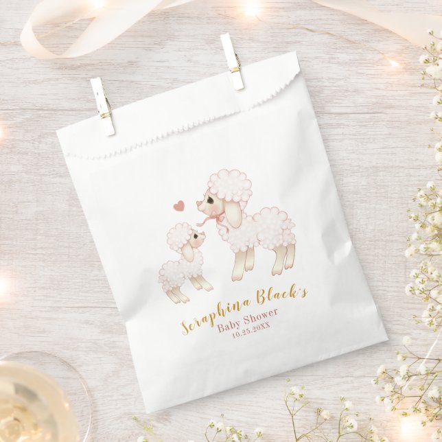 Sweet Girly Pink Lamb Baby Shower Favour Bags (Clipped)
