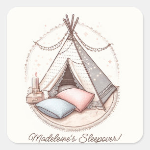 Sweet Girly Teepee Sleepover Party Birthday Square Sticker
