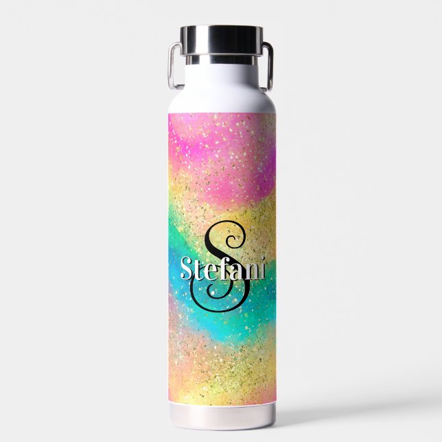 Sweet Glamourous Rainbow Alcohol Ink Splash Water Bottle (Front)