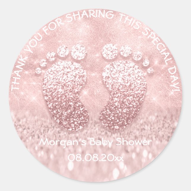 Sweet Glitter Feet Baby Shower Favour Thank You Classic Round Sticker (Front)