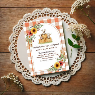 Sweet Goat Hay Bale Gingham Baby Shower Invitation