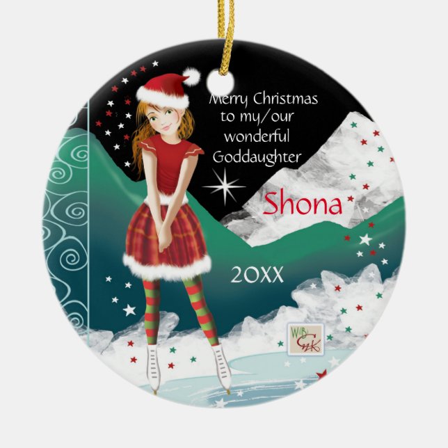 Sweet Goddaughter, Young Teen Skater, Christmas Ceramic Tree Decoration (Front)