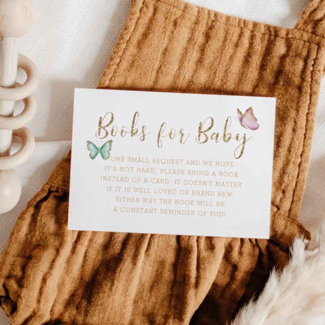Sweet Gold Butterfly Baby Shower Book Request Enclosure Card (Creator Uploaded)