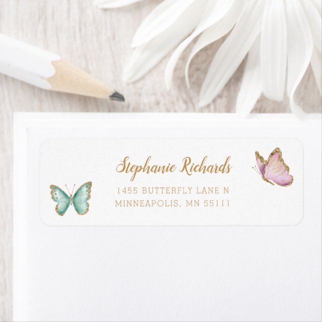Sweet Gold Glitter Butterfly Return Address (Insitu)