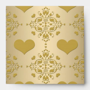 Sweet Gold Hearts Damask Pattern Envelope