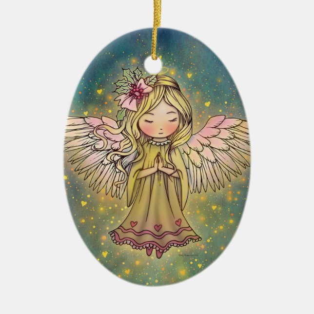 Sweet Golden Angel Whimsical Art by Molly Harrison Ceramic Tree Decoration (Front)