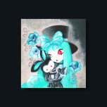 Sweet Goth Girl With Pet Bunny Canvas Print<br><div class="desc">Sweet Goth girl in top hat, with flowing turquoise hair, in a Victorian top hat, hugging her pet black bunny rabbit. Original Art © by Angela Flemming. All The Materials Contained May Not Be Reproduced, Copied, Edited, Modified, Published, Transmitted Or Uploaded In Any Way Without My Permission. My Images Do...</div>
