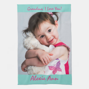 Sweet grandchild says, "I Love You", Personalise Tea Towel