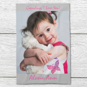 Sweet grandchild says, "I Love You" Personalise Tea Towel