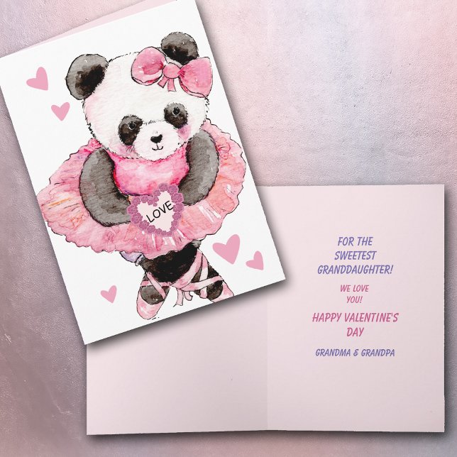 Sweet Granddaughter Dancing Panda Bear Valentine Holiday Card (Creator Uploaded)