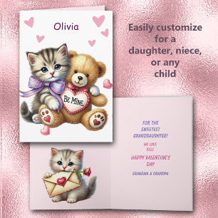 Sweet Granddaughter Kitten Teddy Bear Valentine Holiday Card