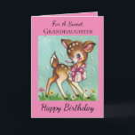 Sweet Granddaughter Vintage Baby Deer Birthday Card<br><div class="desc">Celebrate your granddaughter's birthday with a cute vintage baby deer card. The retro image of a sweet woodland animal will be sure to bring a smile. The bold pink design sends a message of happiness and love.</div>