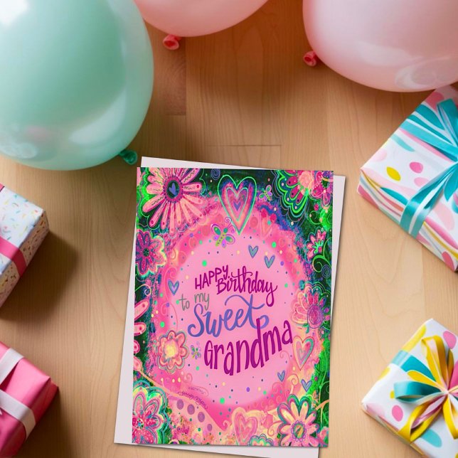 Sweet Grandma Birthday Floral Pink Pretty Card (Creator Uploaded)