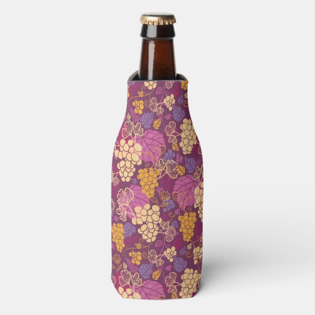 Sweet grape vines pattern background bottle cooler (Bottle Front)
