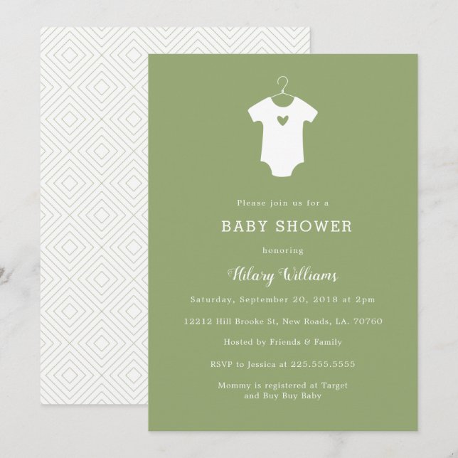 Sweet Green Baby Shower Invitations (Front/Back)