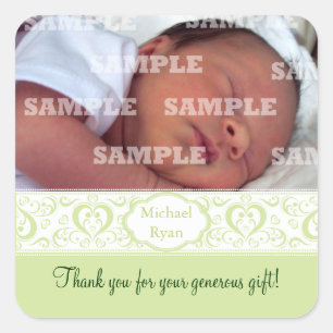 Sweet Green Band Baby Thank You Stickers