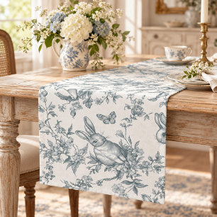 Sweet Green Bunny Rabbits French Toile Short Table Runner