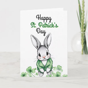 Sweet Green Bunny & Shamrocks St Patrick's Day Card