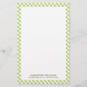 Sweet Green Gingham Pattern Stationery