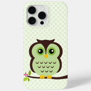 Sweet Green Owl Illustration iPhone 15 Pro Max Case